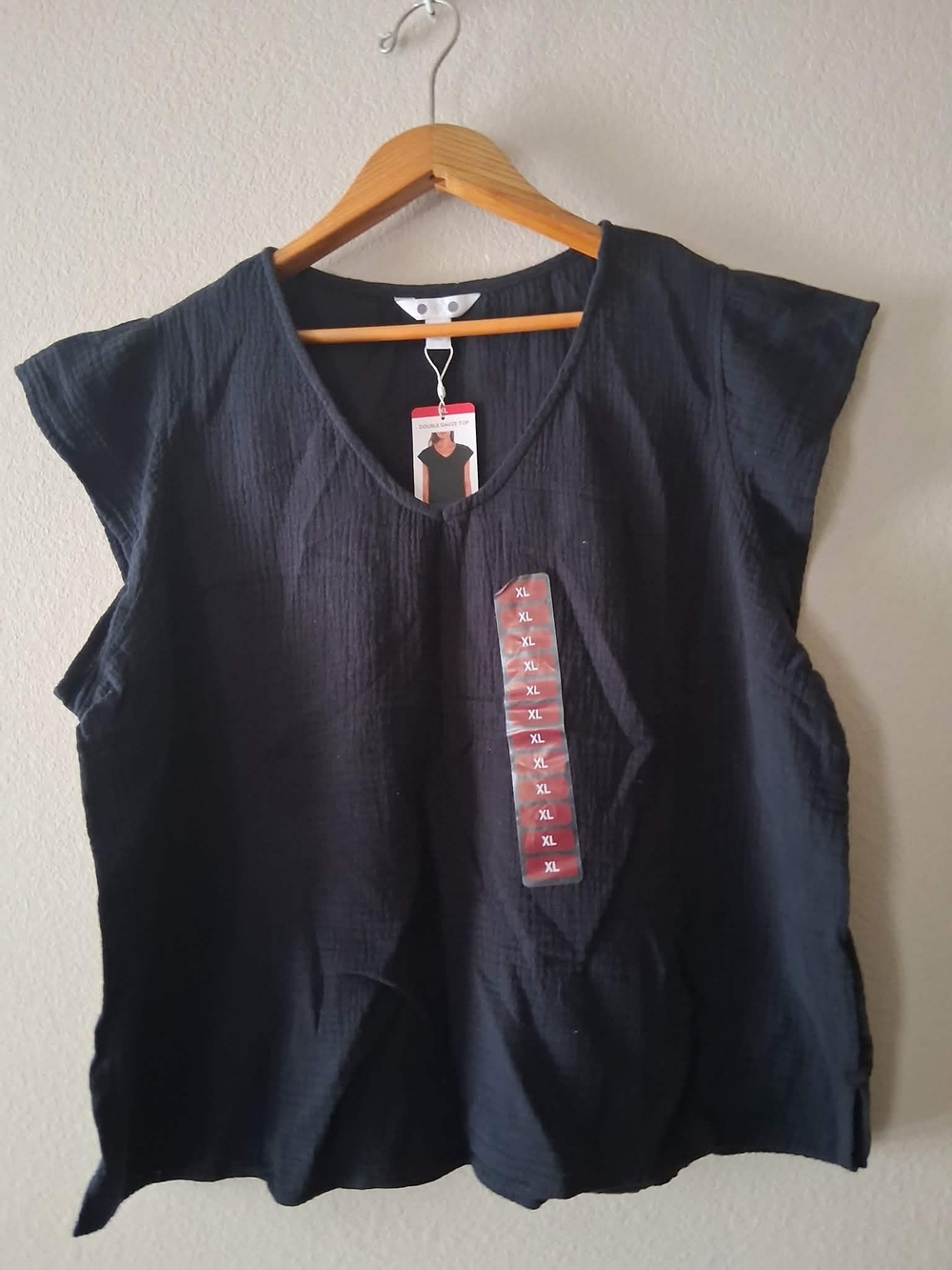 Three Dots Black V-Neck Top